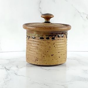 Vintage Brown Handmade Pottery Drip Jar W/ Lid Small